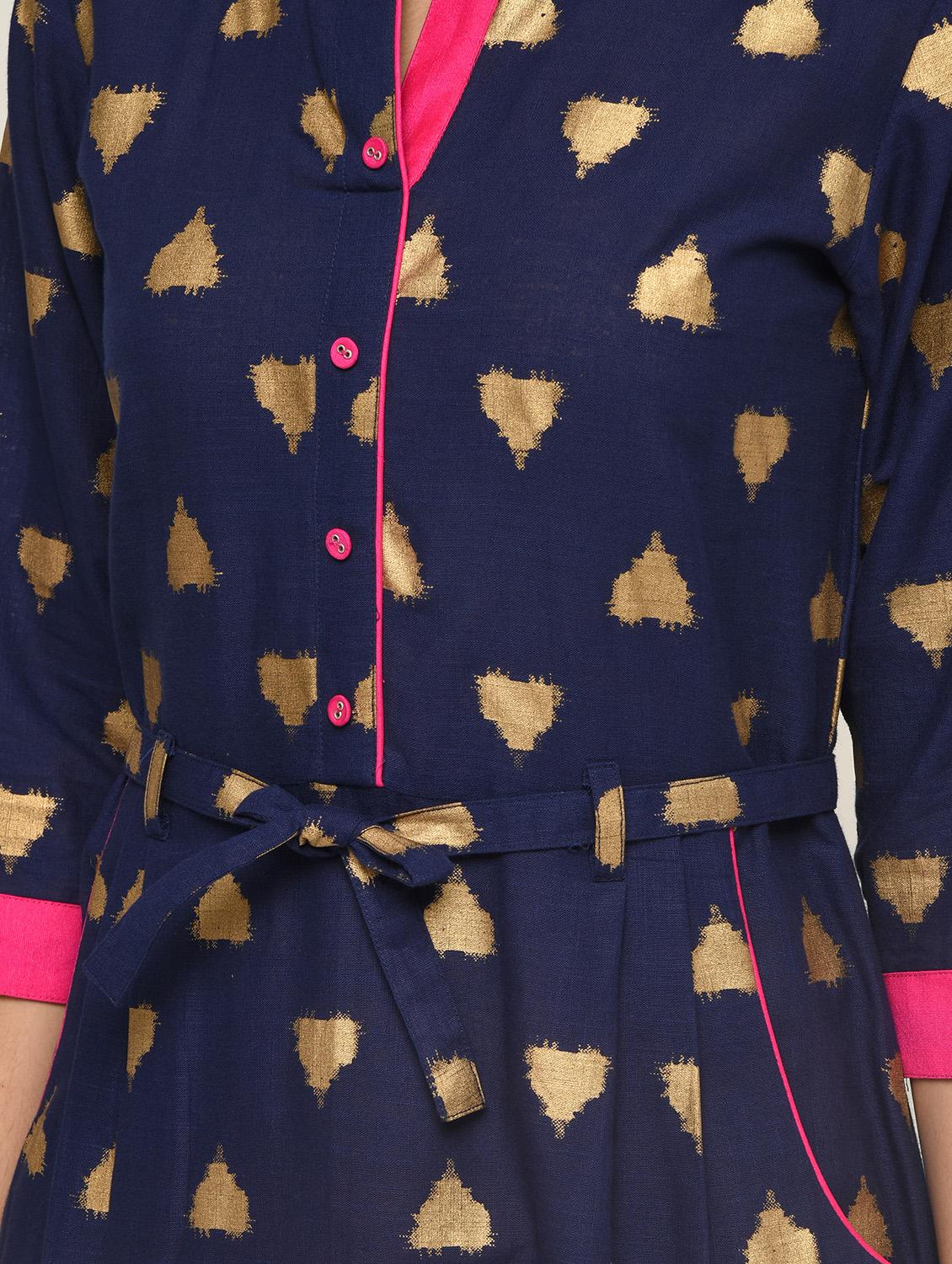foil print flared kurta - 16271597 - Zoom Image - 5
