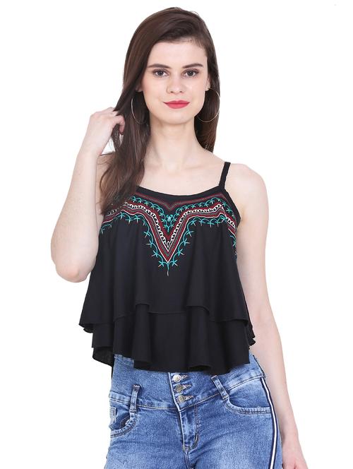 Embroidered layered crop top - 16272224 - Standard Image - 1