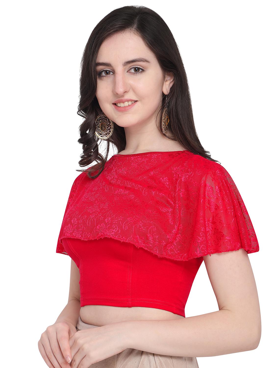 red cotton blend solid blouse - 16272552 - Zoom Image - 2