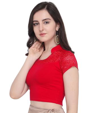 red cotton blend solid blouse - 16272554 - Standard Image - 2
