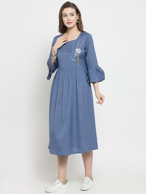 gather detail embroidered a-line dress - 16273275 - Standard Image - 2