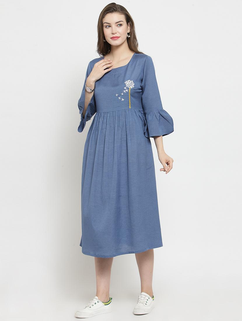 gather detail embroidered a-line dress - 16273275 - Zoom Image - 2