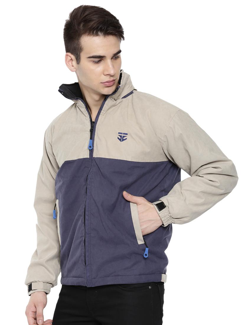 navy blue polyester color block casual jacket - 16273763 - Zoom Image - 2