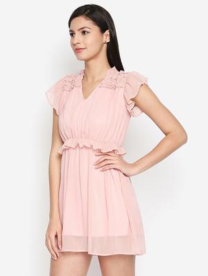 ruffle trim dobby blouson dress - 16274782 - Standard Image - 2