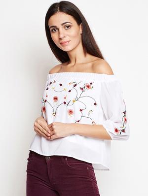 off shoulder embroidered top - 16274815 - Standard Image - 2