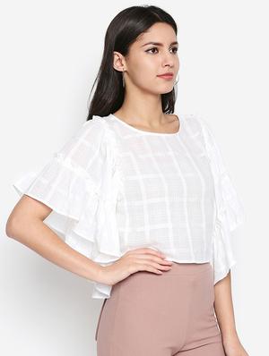 flutter sleeved self checks crop top - 16274841 - Standard Image - 2