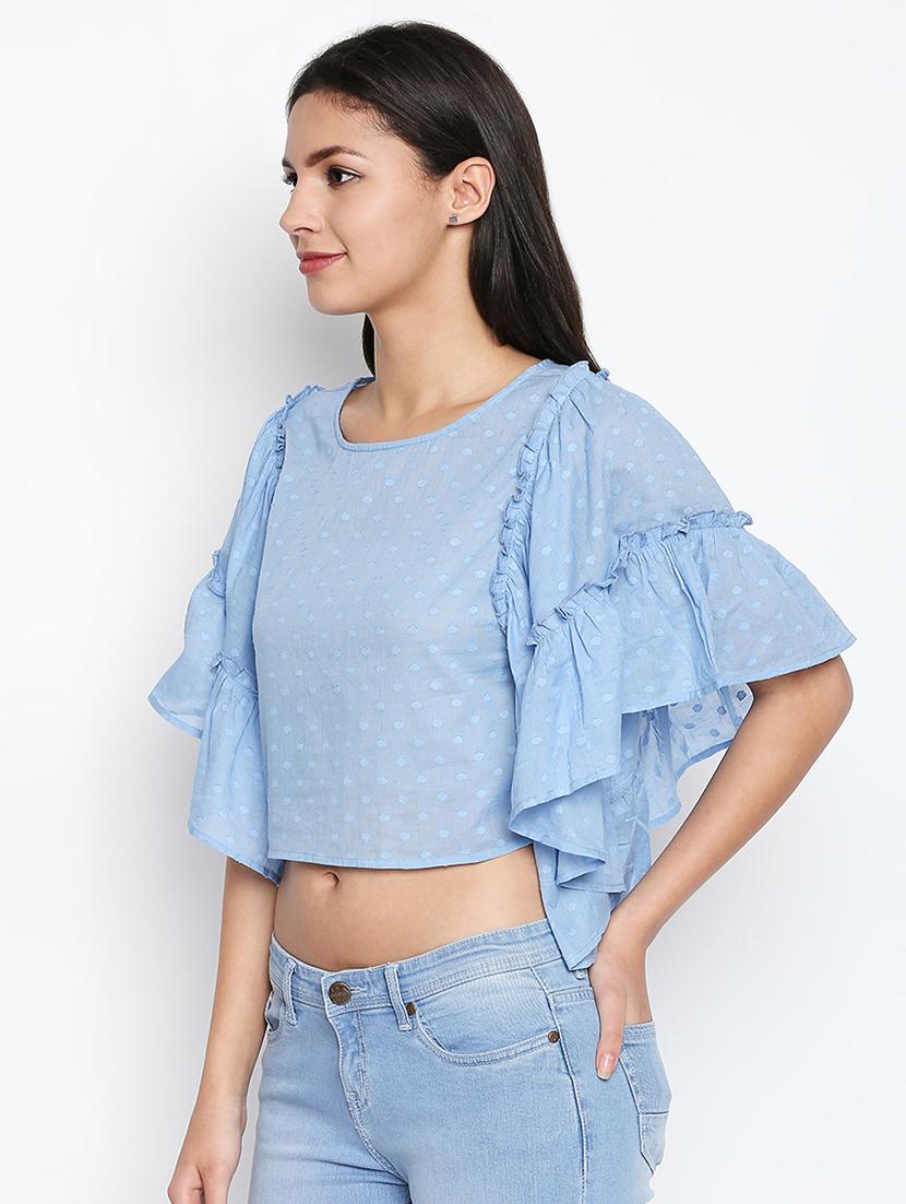 flutter sleeved dobby crop top - 16274842 - Zoom Image - 2