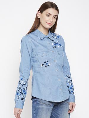 floral embroidered denim shirt - 16274884 - Standard Image - 2