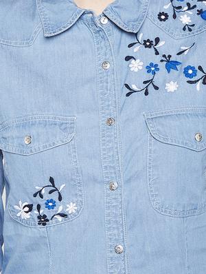 floral embroidered denim shirt - 16274884 - Standard Image - 5