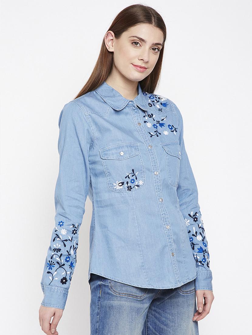 floral embroidered denim shirt - 16274884 - Zoom Image - 2