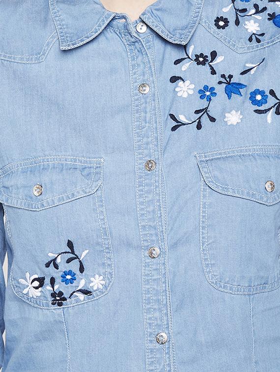 floral embroidered denim shirt - 16274884 - Zoom Image - 5