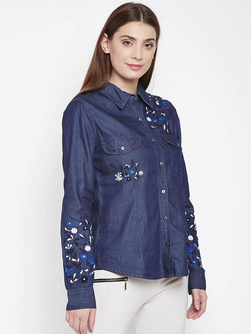 floral embroidered denim shirt - 16274885 - Zoom Image - 2