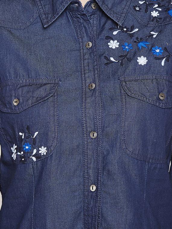 floral embroidered denim shirt - 16274885 - Zoom Image - 5