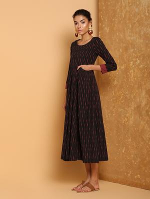 ikat printed a-line ethnic dress - 16275104 - Standard Image - 2
