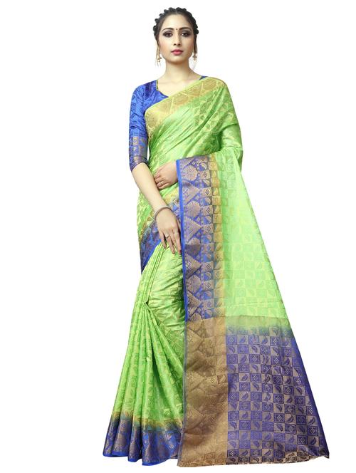 contrast zari border kanjivaram saree with blouse - 16275228 - Standard Image - 1