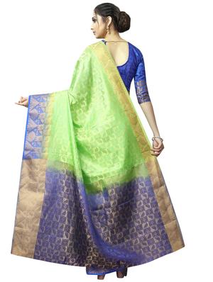 contrast zari border kanjivaram saree with blouse - 16275228 - Standard Image - 2