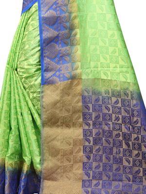 contrast zari border kanjivaram saree with blouse - 16275228 - Standard Image - 5