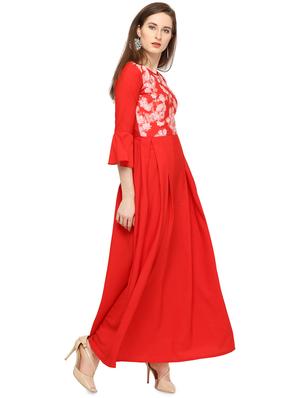flute sleeved floral pleated maxi dress - 16276945 - Standard Image - 2