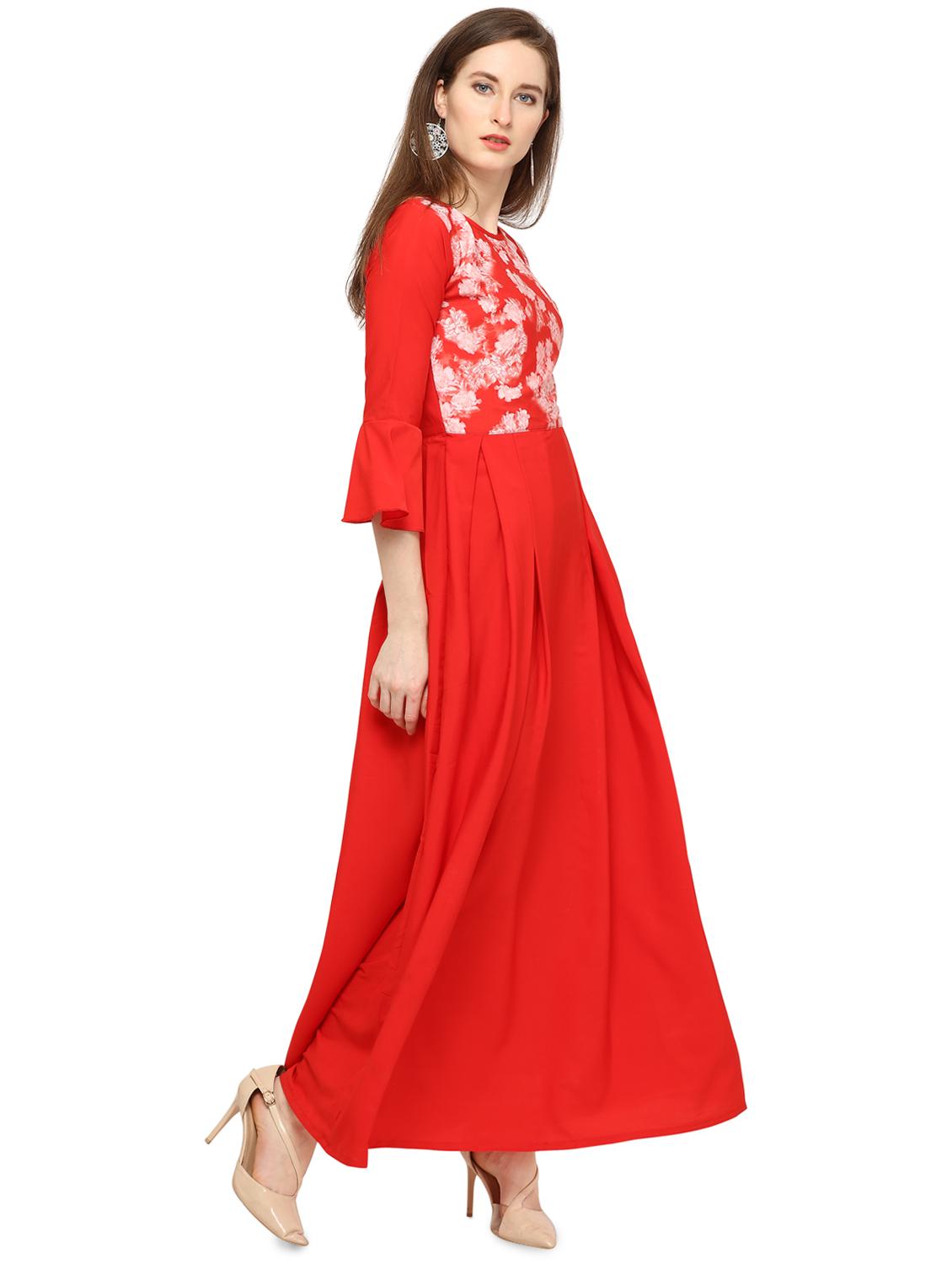 flute sleeved floral pleated maxi dress - 16276945 - Zoom Image - 2