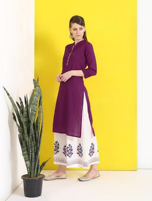 pintucks solid kurta with palazzo set - 16277084 - Standard Image - 2