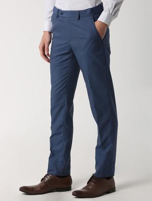 blue solid flat front formal trouser - 16278121 - Standard Image - 2