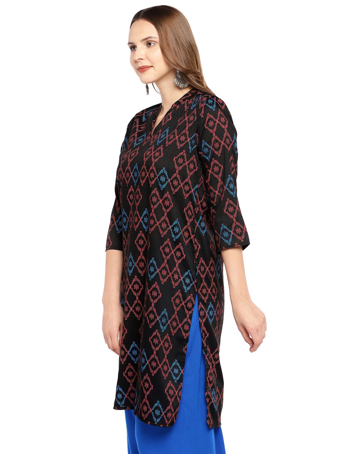 ikat printed straight kurta - 16279562 - Zoom Image - 2