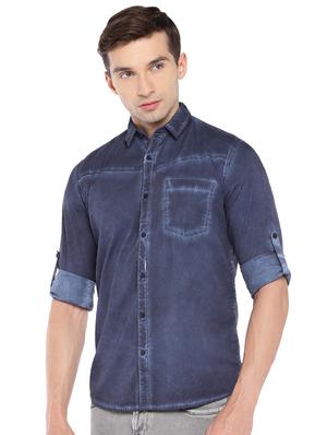 navy blue cotton casual shirt - 16279720 - Standard Image - 2