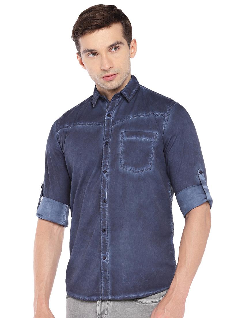 navy blue cotton casual shirt - 16279720 - Zoom Image - 2