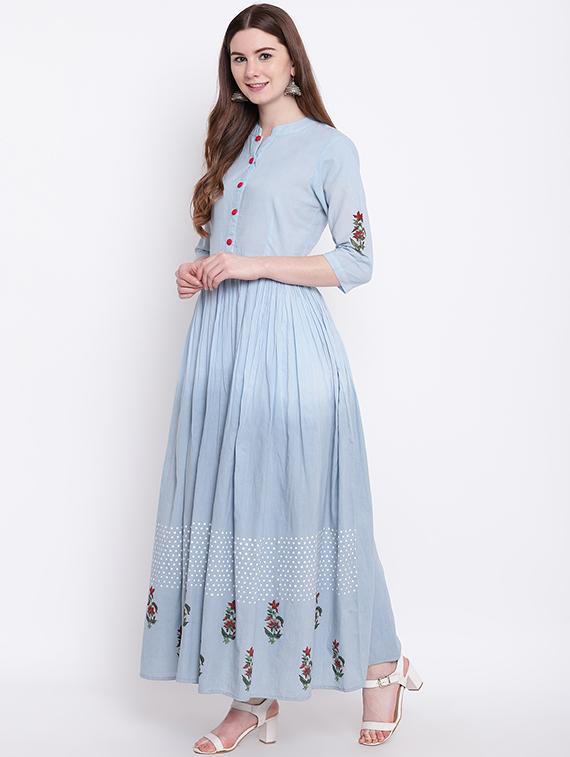 floral cotton flared kurta - 16281058 - Zoom Image - 2