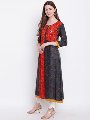 Printed flared kurta - 16281073 - Standard Image - 2