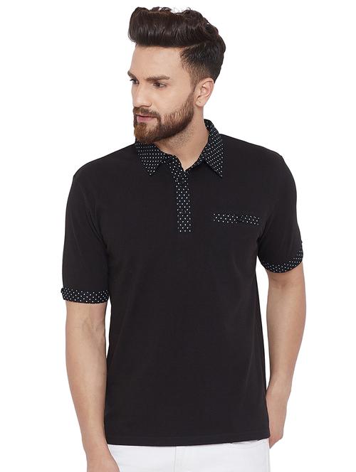 black solid polo t-shirt - 16281631 - Standard Image - 1