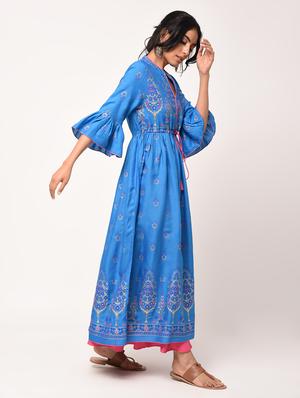 foil printed a-line kurta - 16284796 - Standard Image - 2