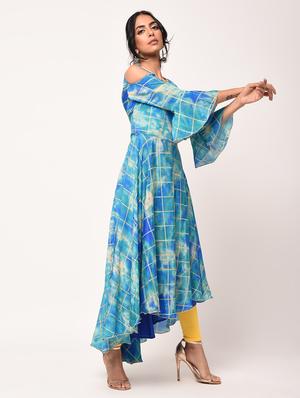 checkered high-low kurta - 16284799 - Standard Image - 2