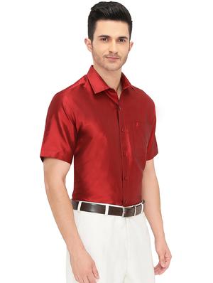 red pure silk casual shirt - 16285108 - Standard Image - 2