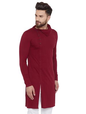 maroon solid long kurta - 16285846 - Standard Image - 2