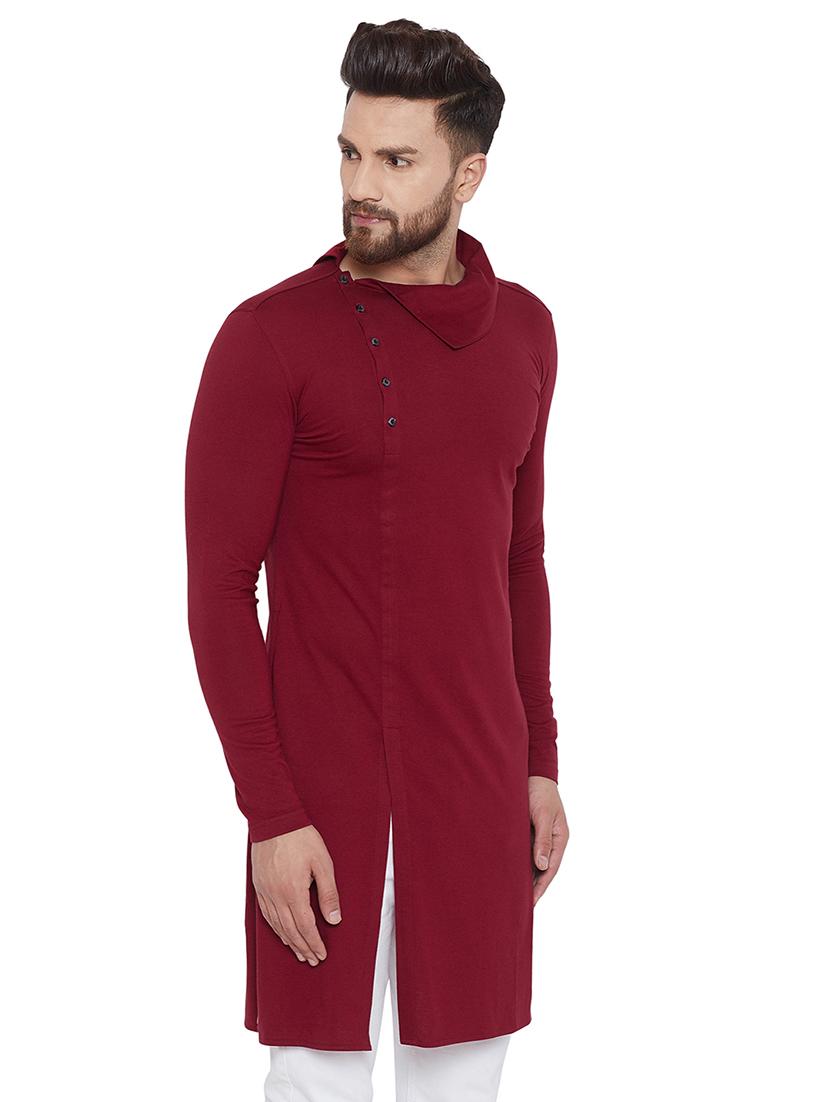 maroon solid long kurta - 16285846 - Zoom Image - 2