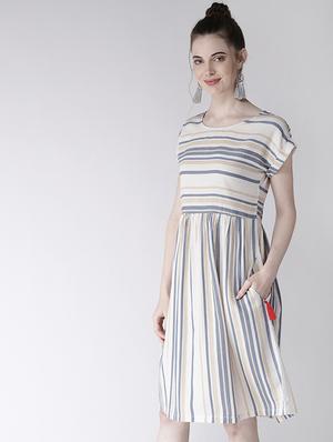 tassel detail stripped a-line dress - 16286177 - Standard Image - 2