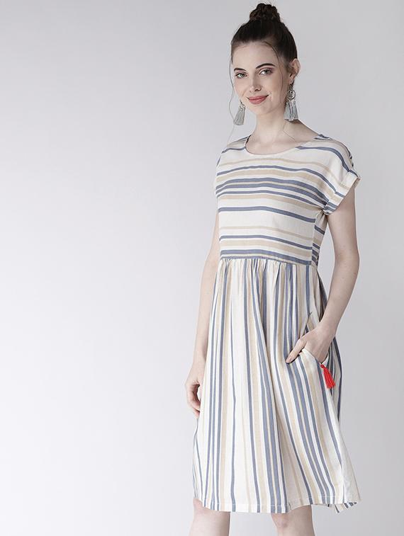 tassel detail stripped a-line dress - 16286177 - Zoom Image - 2
