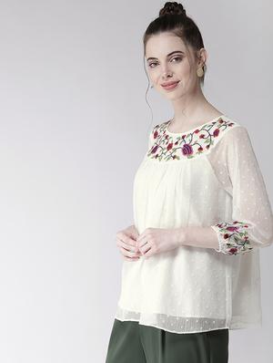 gathered detail embroidered top - 16286180 - Standard Image - 2