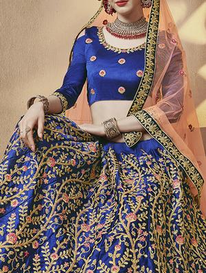 floral embroidered flared lehenga - 16287439 - Standard Image - 2