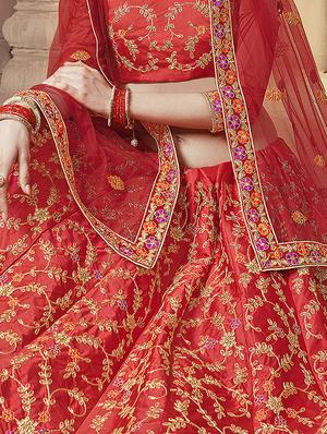 floral embroidered flared lehenga - 16287441 - Standard Image - 2