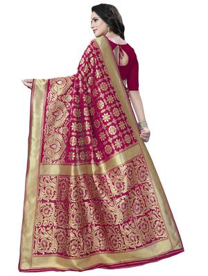 floral zari motif banarasi saree with blouse - 16287500 - Standard Image - 2