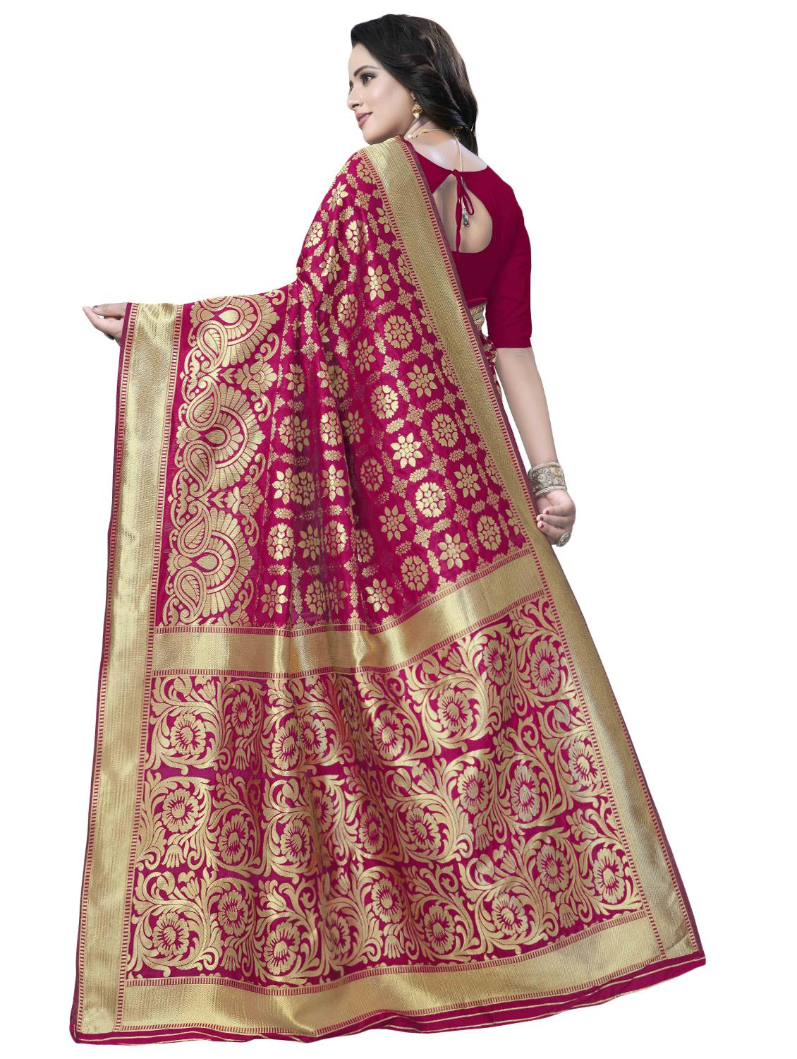 floral zari motif banarasi saree with blouse - 16287500 - Zoom Image - 2