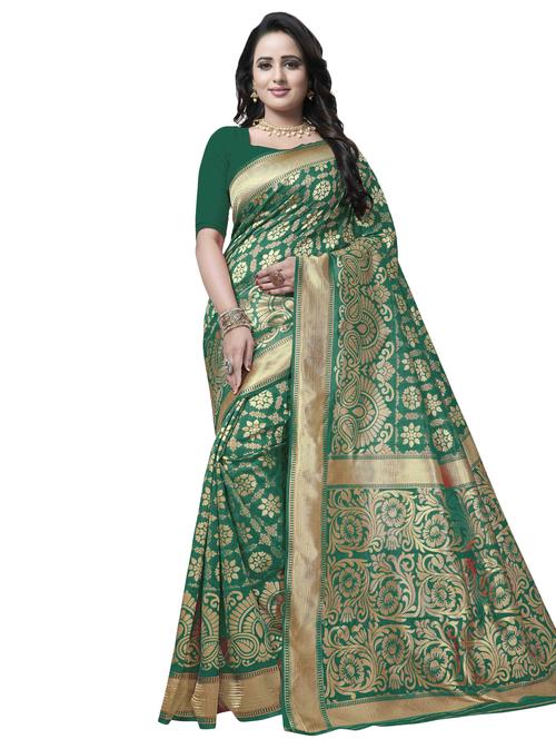 floral zari motif banarasi saree with blouse - 16287504 - Standard Image - 1