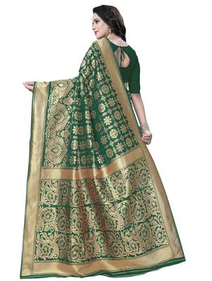 floral zari motif banarasi saree with blouse - 16287504 - Standard Image - 2