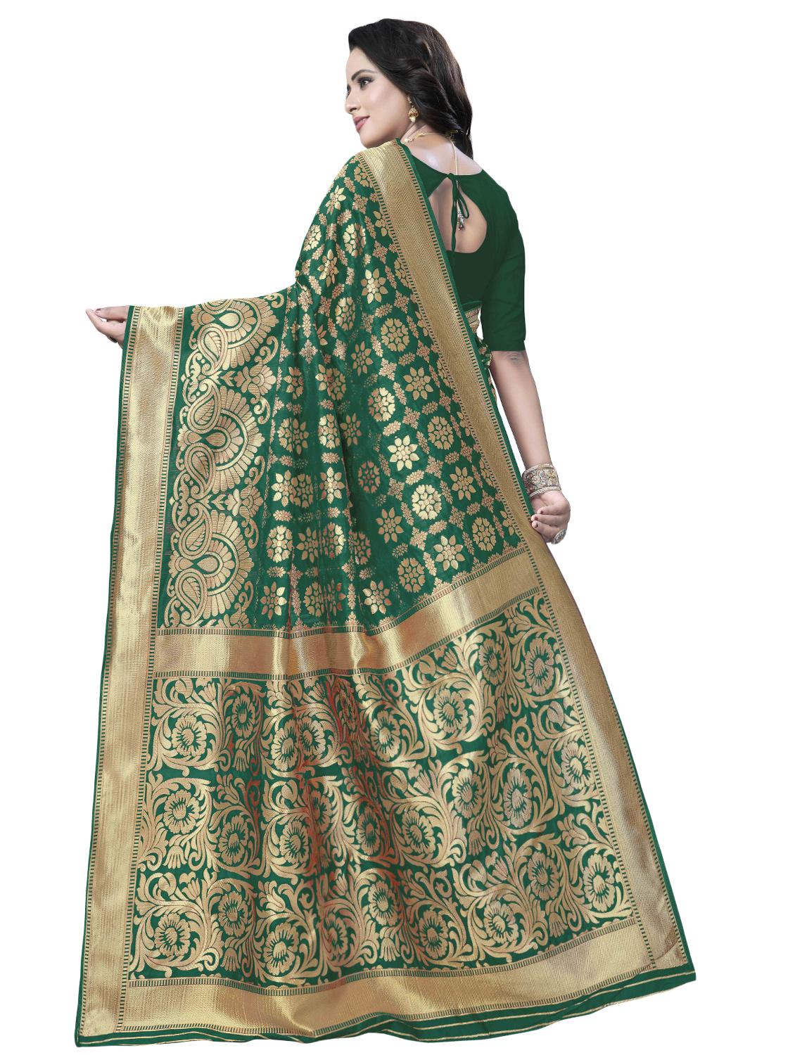 floral zari motif banarasi saree with blouse - 16287504 - Zoom Image - 2