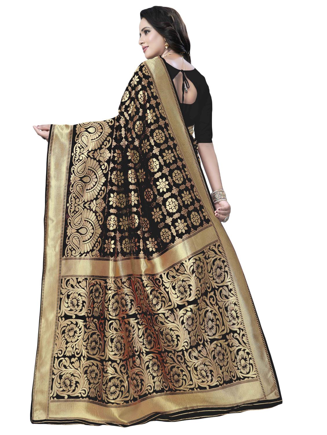 floral zari motif banarasi saree with blouse - 16287505 - Zoom Image - 2
