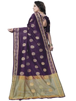 floral zari motif banarasi saree with blouse - 16287529 - Standard Image - 2