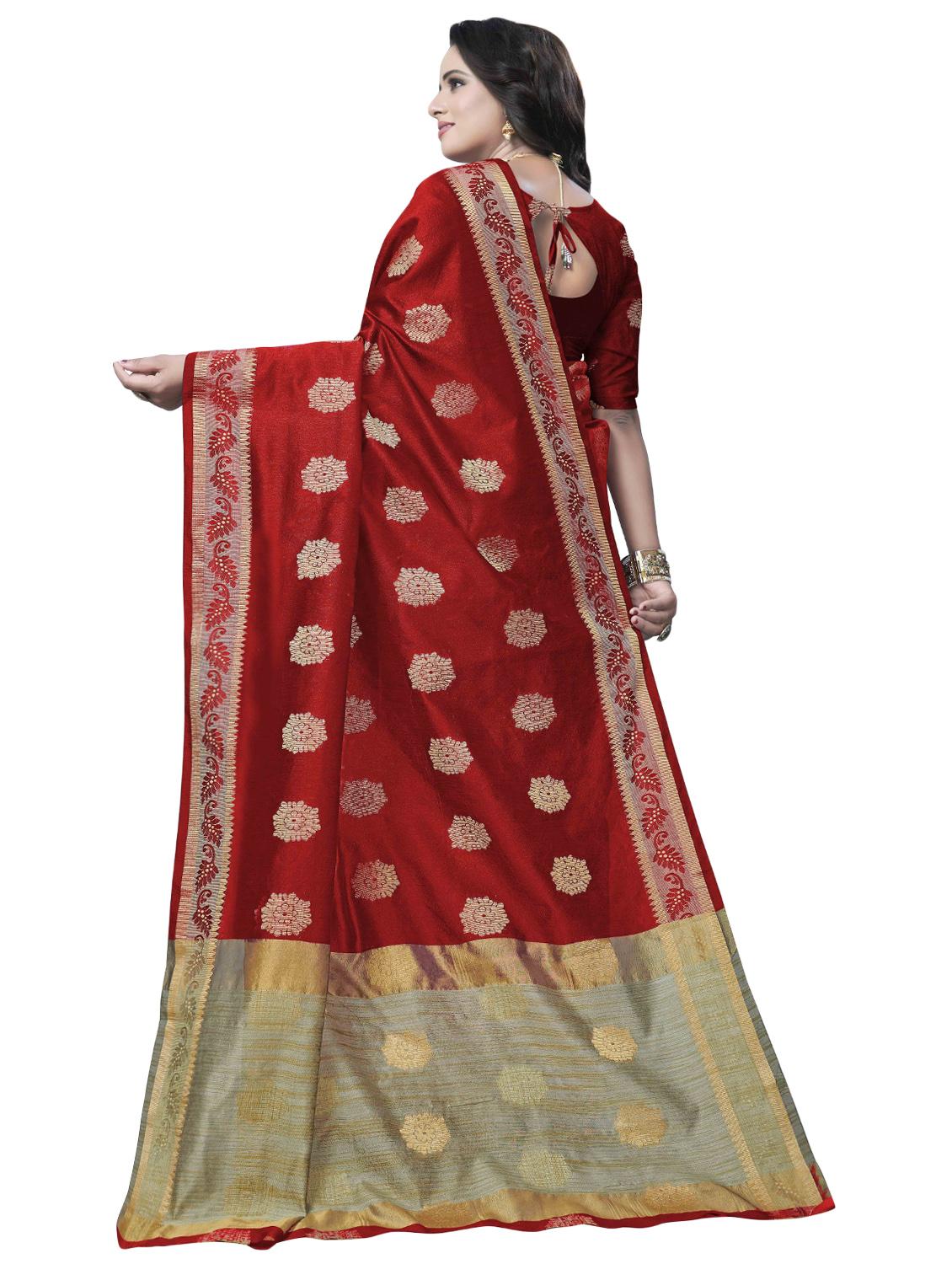floral zari motif banarasi saree with blouse - 16287531 - Zoom Image - 2