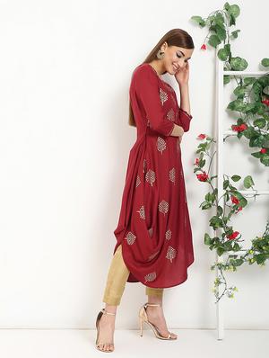foil printed cowl kurta - 16287698 - Standard Image - 2